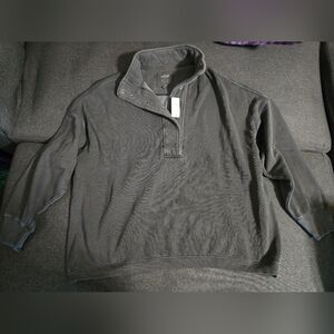 Aerie Getaway Quarter Snap- Waffle Sweatshirt - L - Smoked Gray - NWT